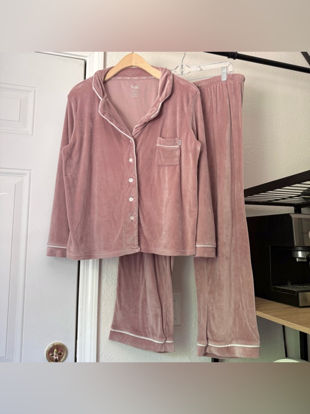 SOFFT rose pink‎ mauve dusty velvet velour long sleeve shirt pants pajama set